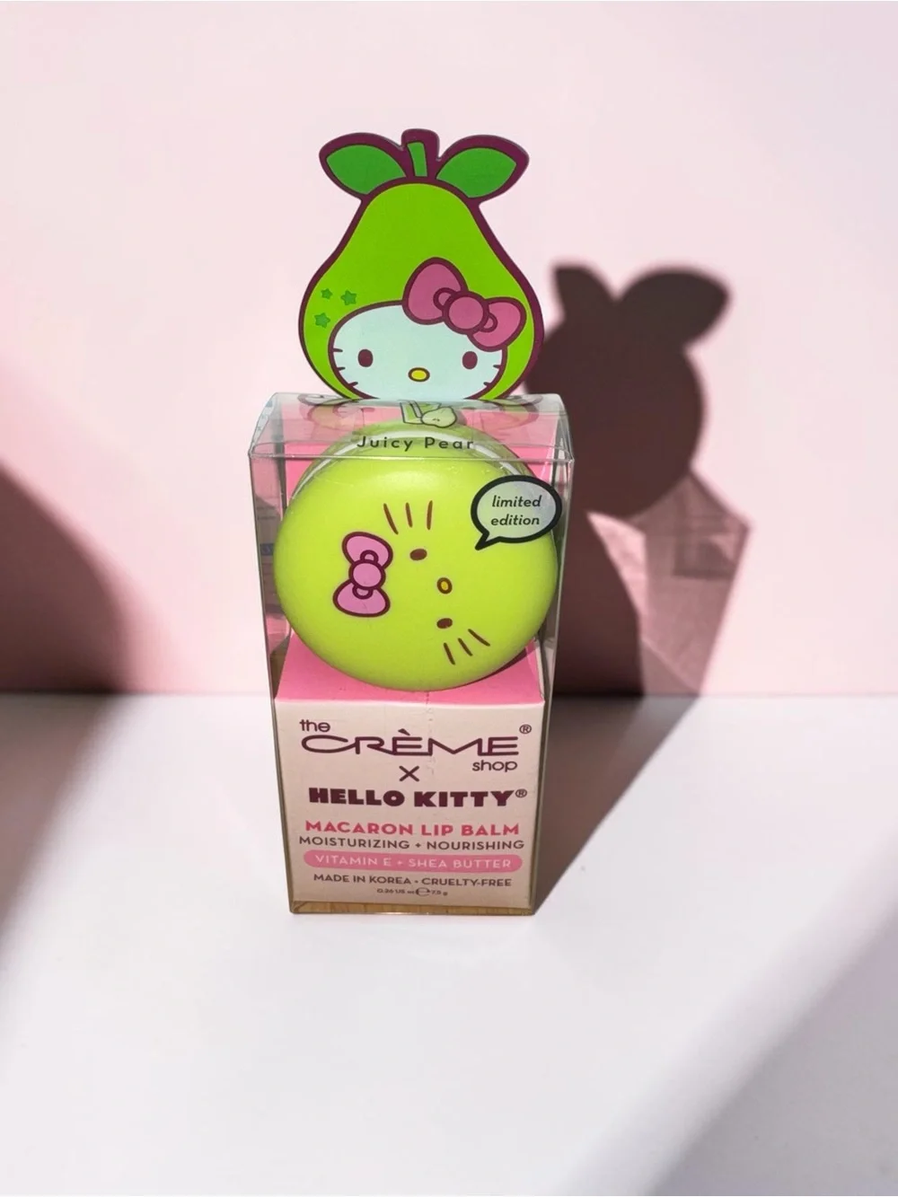 NEW The Crème Shop x Hello Kitty Juicy Pear Macaron Lip Balm Limited Edition